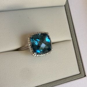 “Blue Nile” 14kt, London BlueTopaz/diamond ring